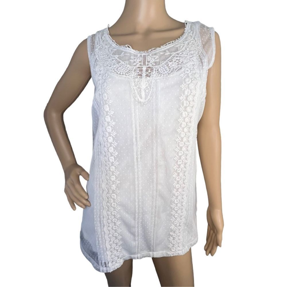 Tasha Polizzi White Lace and Crochet Overlay Tank Top